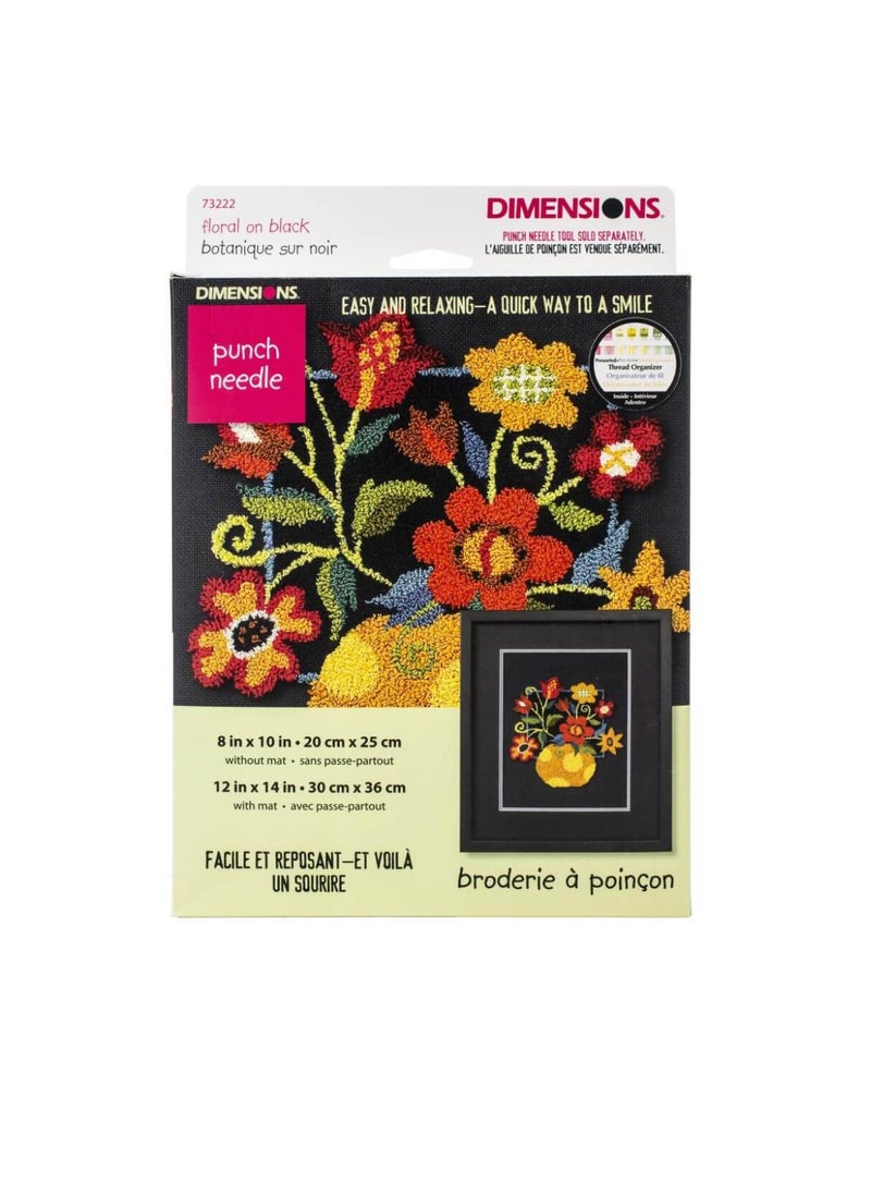 Dimensions - Dimensions Punch Needle Kit 10inch x 8inch Floral On Black - Image 1
