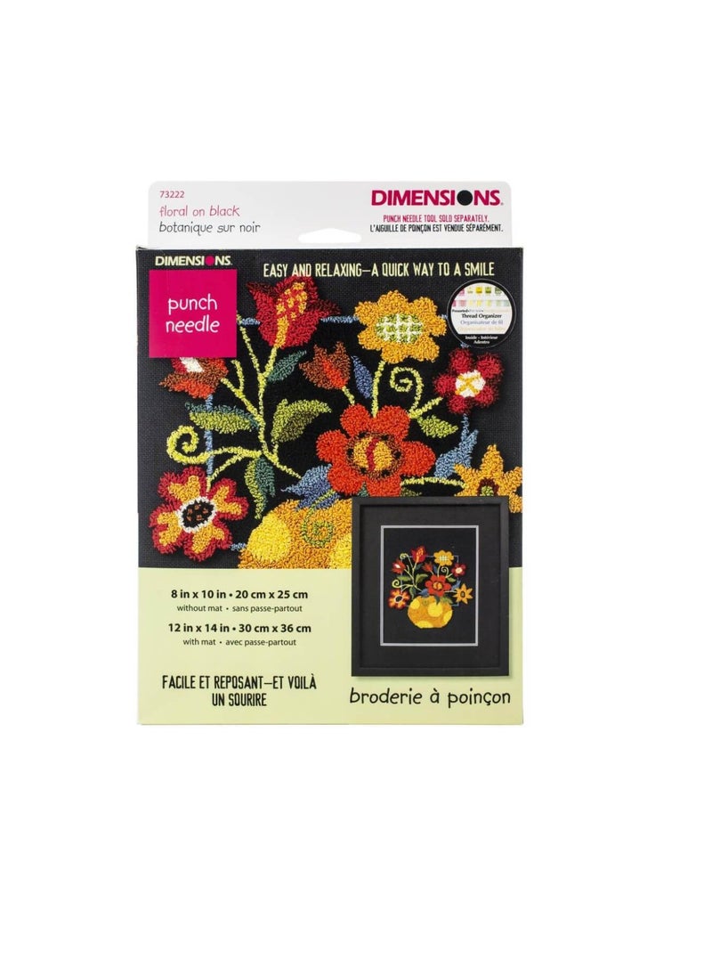 Dimensions - Dimensions Punch Needle Kit 10inch x 8inch Floral On Black - Image 1