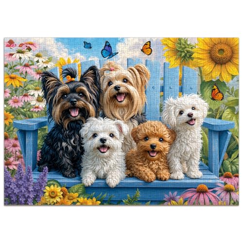 AEEKDOOK Garden Puppy Puzzles for Adults 1000 Pieces Jigsaw Puzzles 1000 Pieces for Adults Fun Puzzles with Letters On Back Challenging Game Toys Family Decoration Puzzle 197 276in - Image 1
