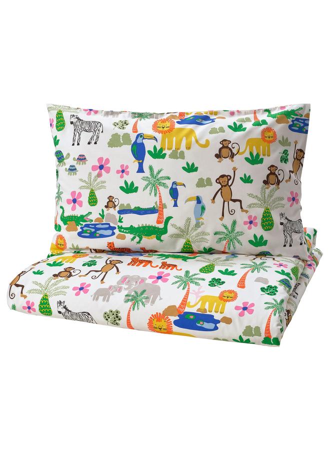 erorex Duvet cover and pillowcase, multicolour/jungle, 150x200/50x80 cm - Image 1