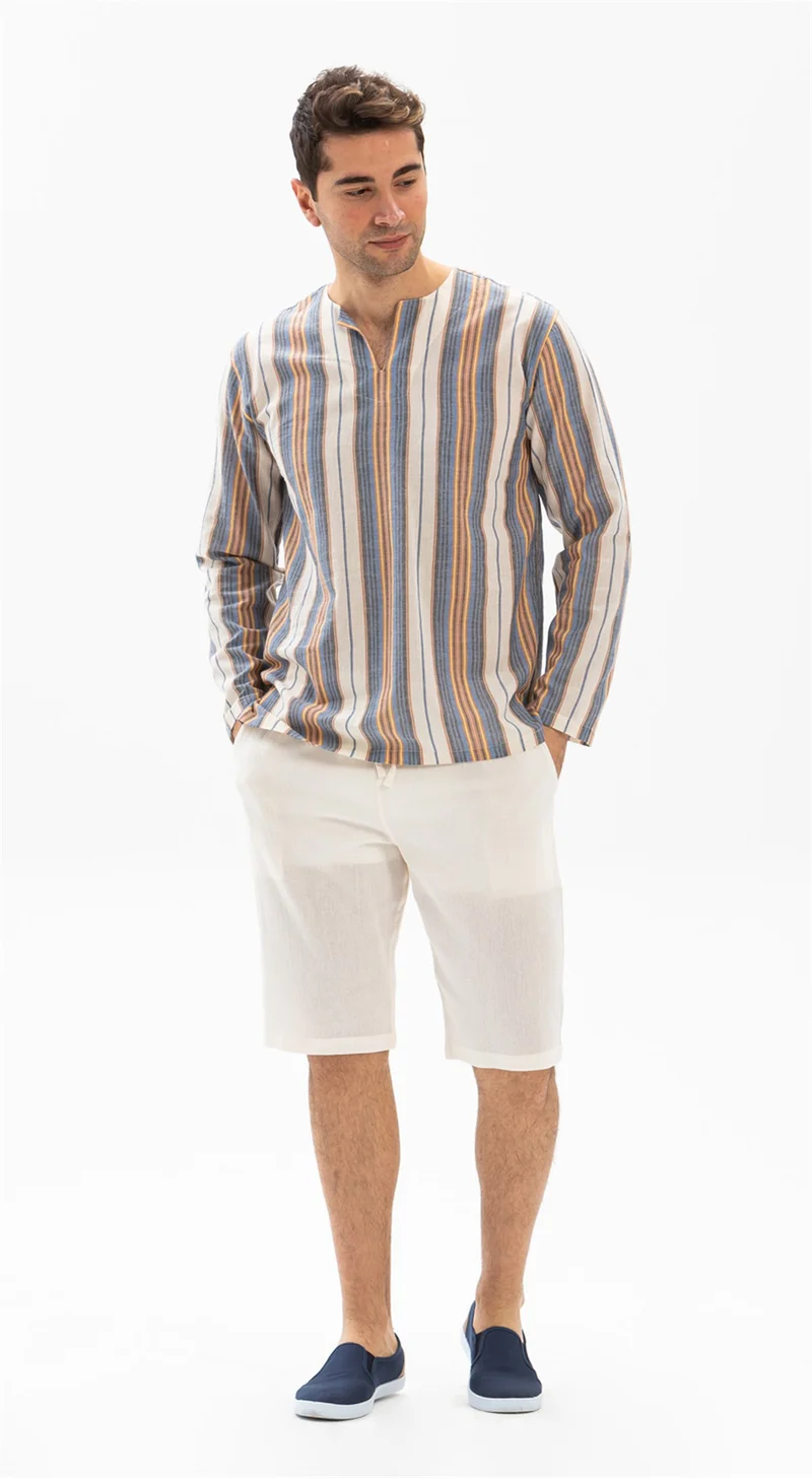 اليش شيل بيزي Şile Cloth Men's Shorts With Pockets Cream Crm