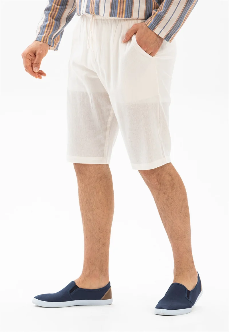 اليش شيل بيزي Şile Cloth Men's Shorts With Pockets Cream Crm