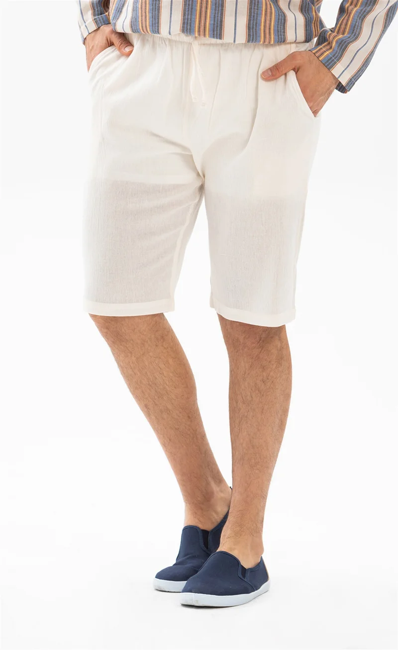 اليش شيل بيزي Şile Cloth Men's Shorts With Pockets Cream Crm