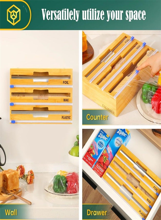 joyzzz 3 in 1 Wrapping Paper Dispenser with Cutter, Plastic Wrap, Aluminum Foil, Parchment and Wax Paper Dispensers for Kitchen Drawers, Bamboo Roll Organizer, Wall Mount Bracket - Image 5