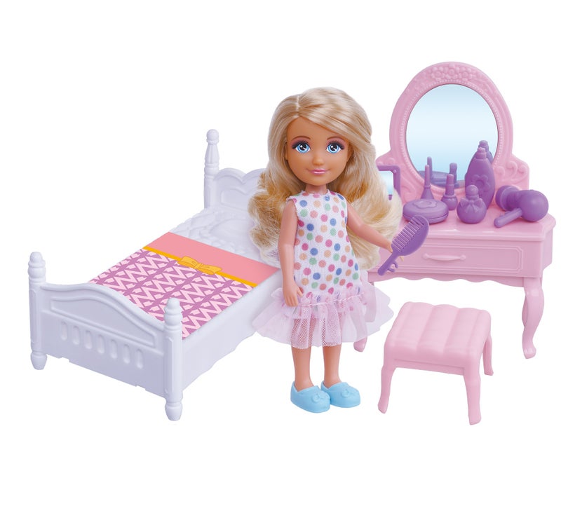 Lulu Doll with Bed and Dresser – 5 Inch Bedroom Series Doll with Dressing Table, Table & Chair Set | Girls Toys 3+ - Image 2