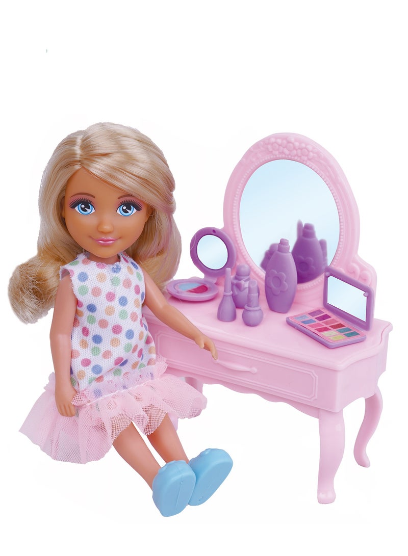 Lulu Doll with Bed and Dresser – 5 Inch Bedroom Series Doll with Dressing Table, Table & Chair Set | Girls Toys 3+ - Image 3