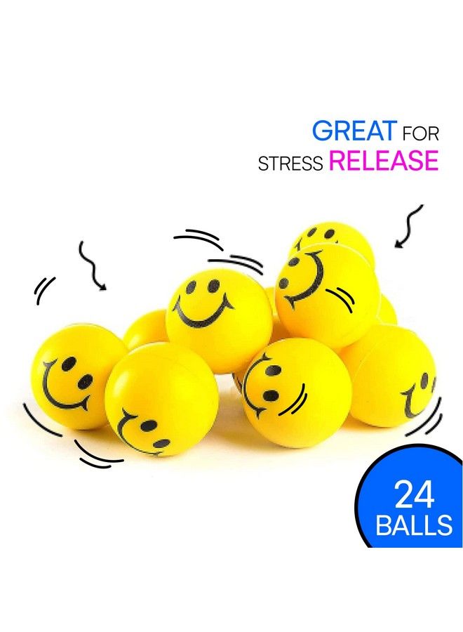 Neliblu Stress Balls For Kids And Adults Ideal Bulk Pack Of 24 2" Stress Smile Balls Neon Yellow Funny Face Kids Stress Ball Squishy Balls To Support In Anxiety Autism Ptsd - Image 3