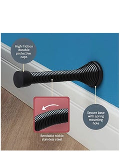 Y&D 12 Pack Black Spring Door Stops, 3-1/8" Heavy Duty Stop Flexible Stopper with Low Mounted Baby Proof Rubber Bumper Tips  - Image 4