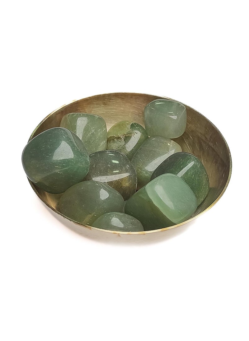 Plus Value Plus Value Green Aventurine Pebbles with bronze Kansa Bowl Reiki Healing Vastu Crystals 200grams  - Image 1