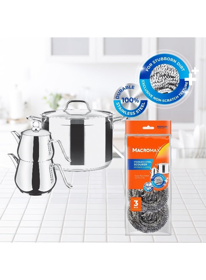 Macromax Stainless Steel Scourer – 3 Pieces Set | Durable Rust-Resistant Metal Scrubber for Pots, Pans & Kitchen Cleaning - Image 2