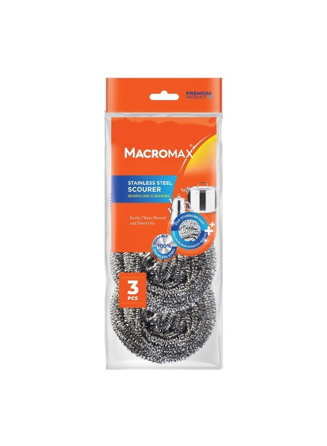 Macromax Stainless Steel Scourer – 3 Pieces Set | Durable Rust-Resistant Metal Scrubber for Pots, Pans & Kitchen Cleaning - Image 1