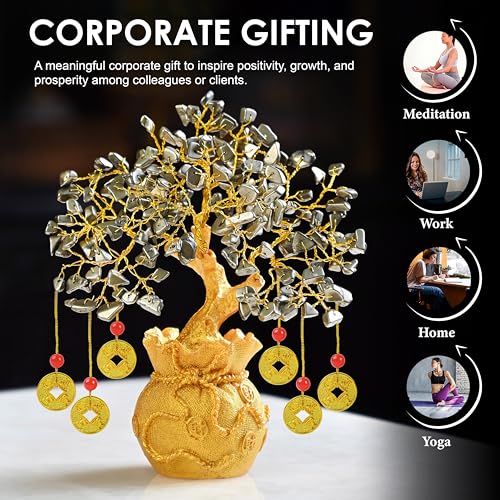 Crocon Pyrite Money Magnet Crystal Tree Golden Potli Base & 6 Feng Shui Coins – Wealth, Protection & Confidence – Vastu Remedy & Feng Shui Gift for Home, Office, Men & Women - Image 3
