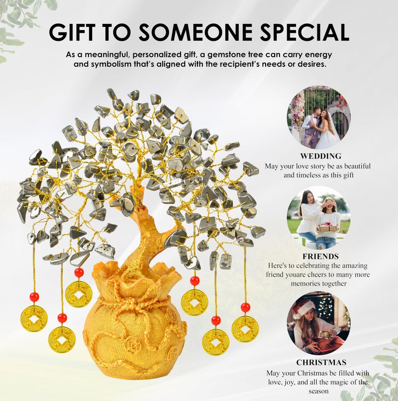 Crocon Pyrite Money Magnet Crystal Tree Golden Potli Base & 6 Feng Shui Coins – Wealth, Protection & Confidence – Vastu Remedy & Feng Shui Gift for Home, Office, Men & Women - Image 4