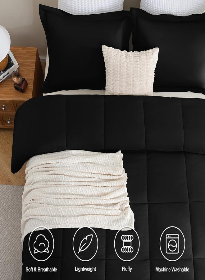 CozyLux طقم لحاف كوزي لوكس كوين باللون الأسود - 3 قطع لحافات مخيطة بالصندوق بحجم كوين، طقم سرير ناعم لجميع الفصول، مجموعات أغطية خفيفة الوزن مع 1 لحاف بديل للريش و 2 غطاء وسادة - Image 2