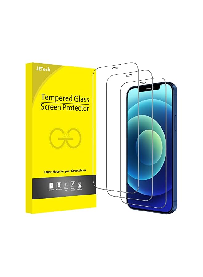 Jetech Full Coverage Screen Protector for iPhone 12/12 Pro 6.1-Inch, 9H Tempered Glass Film Case-Friendly, HD Clear, 3-Pack - Image 1