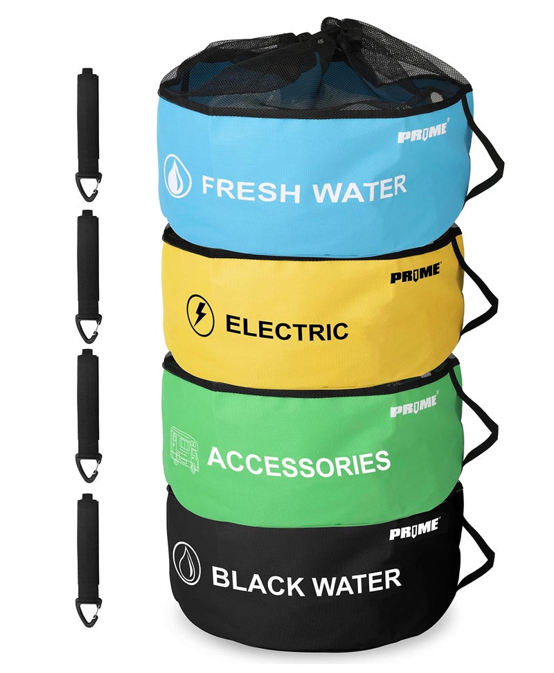 PR1ME 4 Pack Waterproof RV Hose Bag Storage RV Utility Bag Sewer Hose Bag Camper and RV Accessories Bag 4 colors for Sewer Hoses Fresh Water Hoses Electrical Cords Camper Tools Accessories