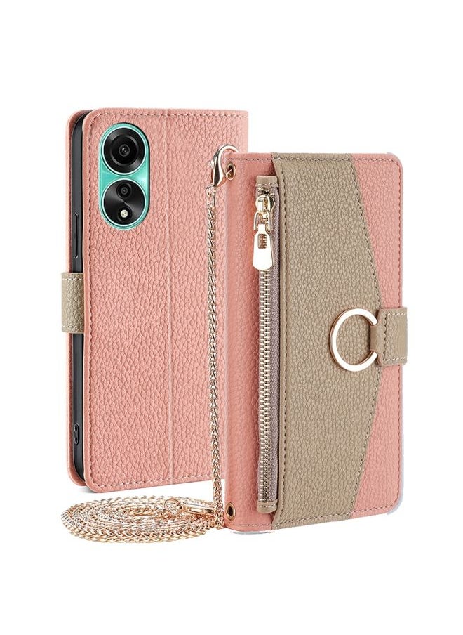 HuHa Case Cover For OPPO A78 4G Crossbody Litchi Texture Leather Phone Case Pink 