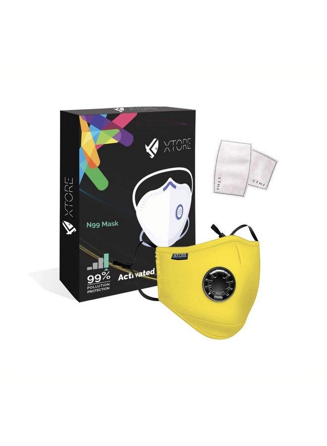 XTORE Certified N99 Fda Ce Washable Mask With Replaceable 5 Layer Filter (1 Mask 2 Filter Bright Yellow)  - Image 2