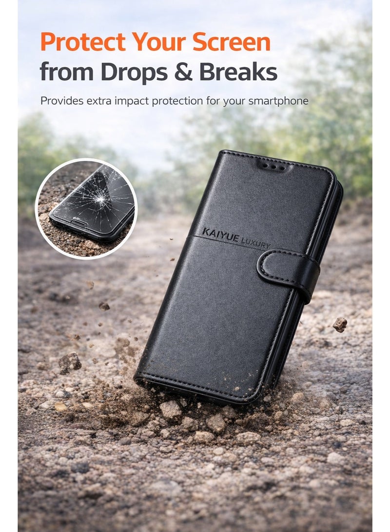 kaya Elegant Leather Front & Back Case for Infinix Note 50S – Full Protection Against Daily Shocks and Scratches – Luxury Black Color - Image 2