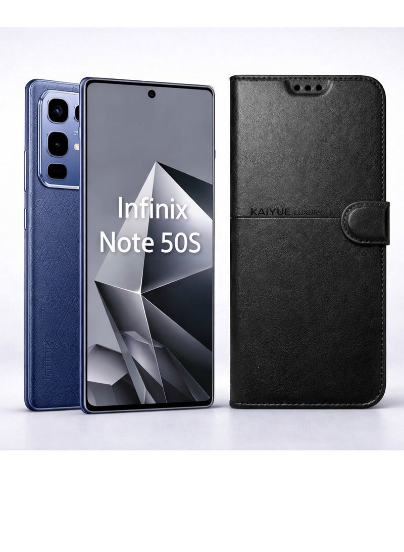 kaya Elegant Leather Front & Back Case for Infinix Note 50S – Full Protection Against Daily Shocks and Scratches – Luxury Black Color - Image 1