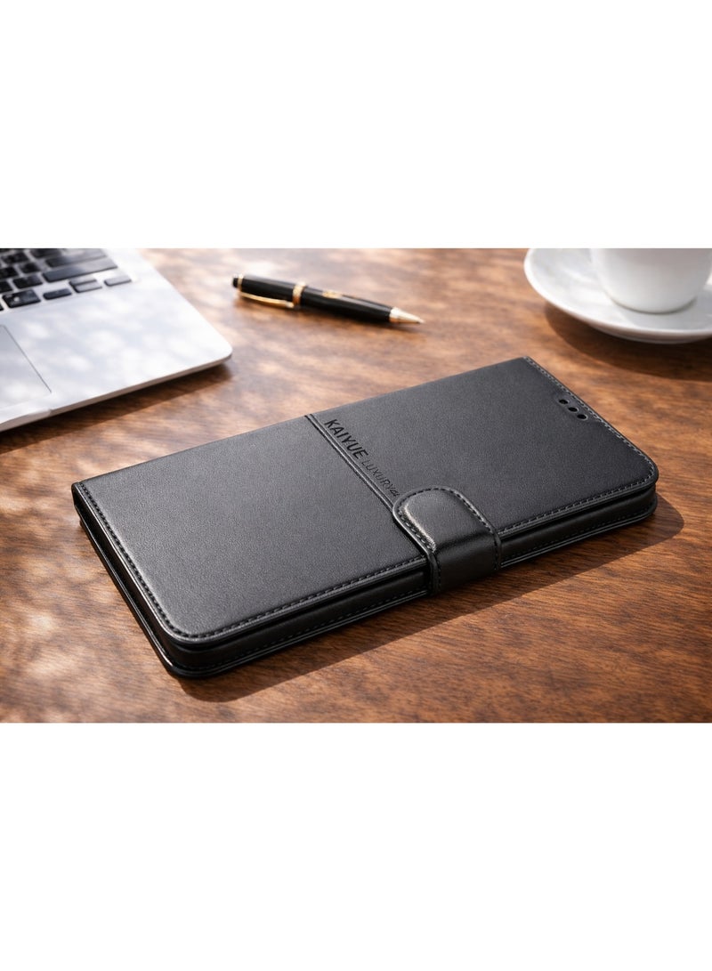 kaya Elegant Leather Front & Back Case for Infinix Note 50S – Full Protection Against Daily Shocks and Scratches – Luxury Black Color - Image 4