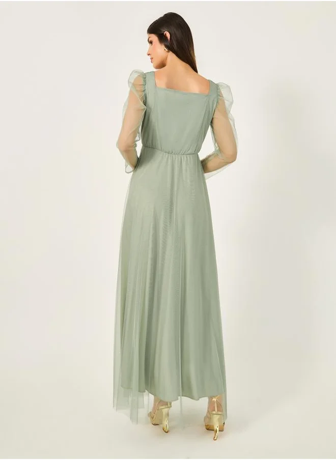 ستايلي Embroidered Detail Square Neck A-Line Maxi Dress