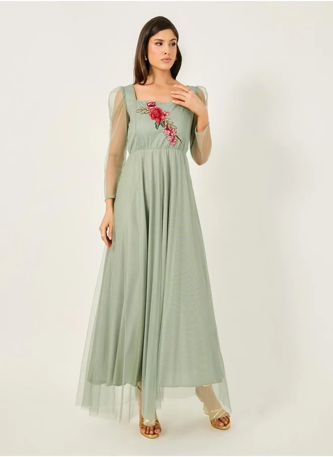 ستايلي Embroidered Detail Square Neck A-Line Maxi Dress