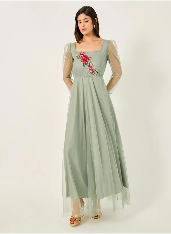 ستايلي Embroidered Detail Square Neck A-Line Maxi Dress