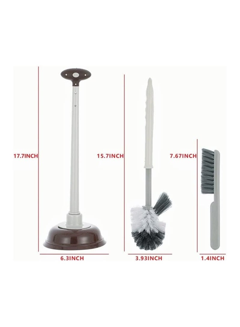 3in1 Bathroom Cleaning Set with Toilet Plunger and Brush Heavy Duty Modern Caddy Stand Grey - Image 1