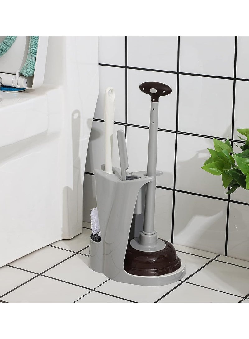 3in1 Bathroom Cleaning Set with Toilet Plunger and Brush Heavy Duty Modern Caddy Stand Grey - Image 2