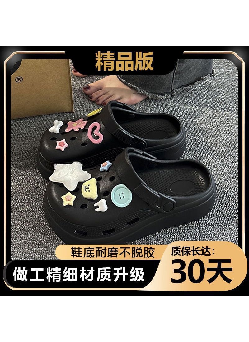 Generic Cute INS Patterned Clogs 2024 Summer Thick-Soled Slippers Black [black label premium edition] fbj 