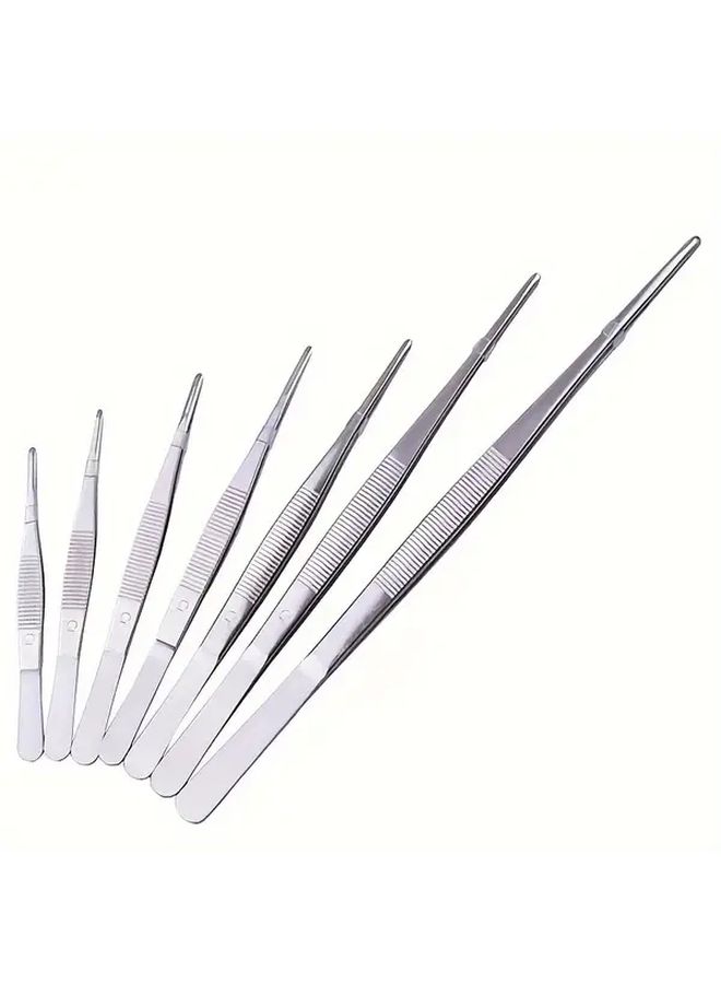 Stainless Steel Tweezers With Teeth 7.87 Inch Non Slip Straight Head Clip - Image 1