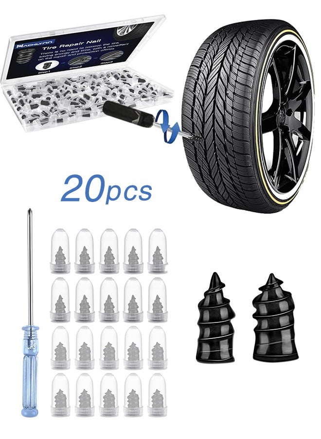 Sweet Life 20 Pcs Tire Repair Rubber Nail, Tire Repair Rubber Screws Fast Tool Self-Service Tire Repair Nail Vacuum Tire Repair Rubber Nail, Suitable for Car Motorcycle Jeep Tire Puncture Repair  - Image 1