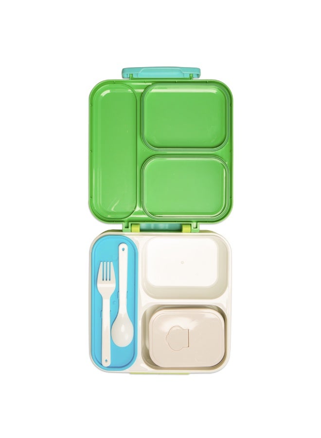 Nova Kids 3 Compartment Bento Lunch Box w/ Spoon & Fork Set and Stainless Steel Gravy Box - Dino Green - Image 5