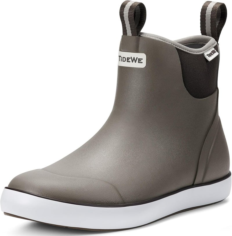 TIDEWE Deck Boots for Men, Waterproof Fishing Boots, Slip On Neoprene Rubber Ankle Rain Boots for Boating (Black Orange, Light Grey & Grey Brown, Size 7-14) - Image 1