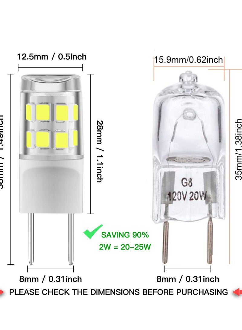 SYOSI G8 LED Bulb 2W, 20W Halogen Equivalent G8 White Light 6000K Bi-Pin G8 Base Not Dimmable Light Bulbs AC110/120/130V G8 LED 6 Pack (White Light) - Image 2