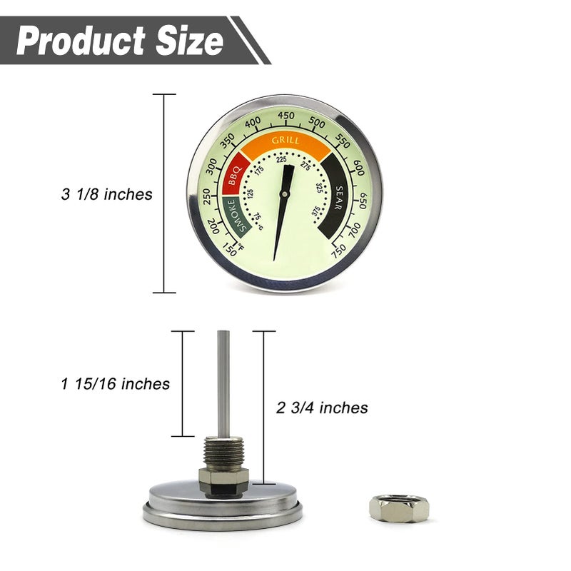 WEMEIKIT 3 1/8â€ Accurate Luminous BBQ Thermometer Gauge for Oklahoma Joeâ€™s Smokers 3695528R06 & Most Charcoal Pellet Wood Pit Smoker Grills, 1/2 NPT Male Thread Temperature Gauge Replacement, Grill Thermostat - Image 4