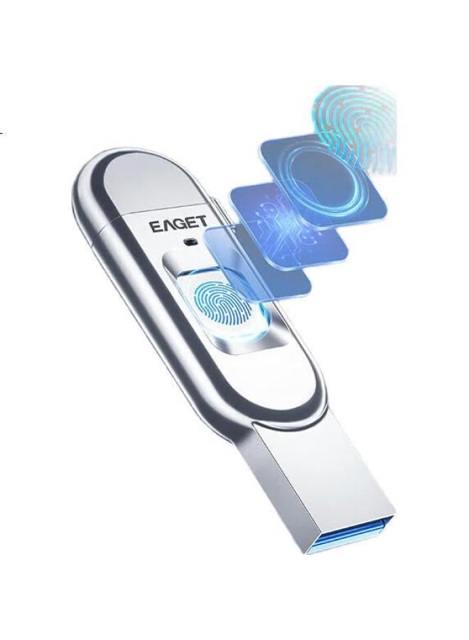 EAGET Eaget 512Gb Type-C Usb3.0 Fu68 Fingerprint Encrypted Phone Usb Flash Drive Dual Interface Android Phone Computer Dual-Use Leak-Proof High-Speed Business Entertainment - Image 1