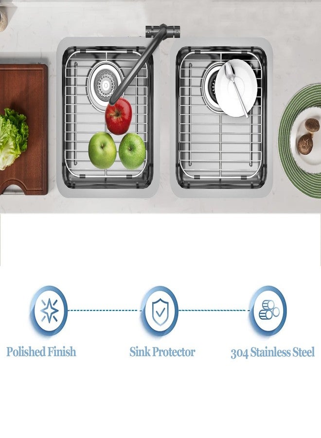 Homics Bottom of Sink Protector Rack, Stainless Steel 13.2"x11.6" Sink Grid Dish Drying Rack Grate with Rear Drain Hole 2 Packs - Image 5