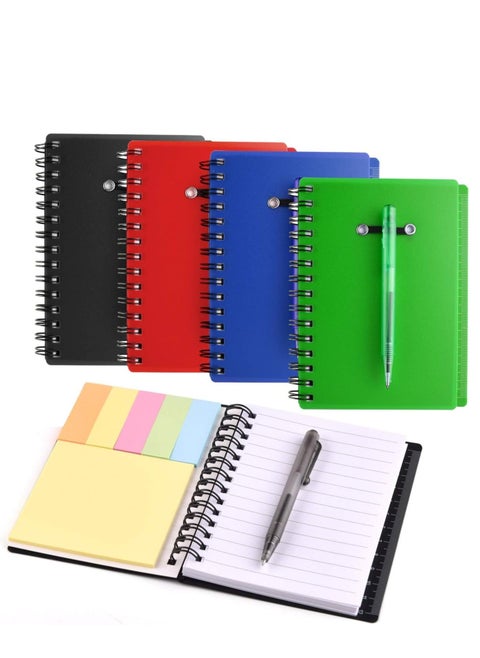 4 Pcs Spiral Notebooks with Pen, Sticky Notes & Page Markers - Perfect for Office & School Planning