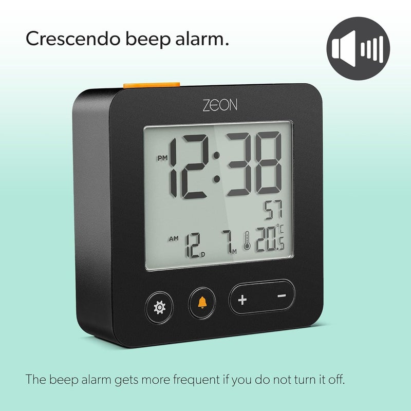 Zeon Digital Bedside Alarm Clock with Positive LCD Display Snooze and Backlight Function and Temperature Date Display in Black CE4557 - Image 2