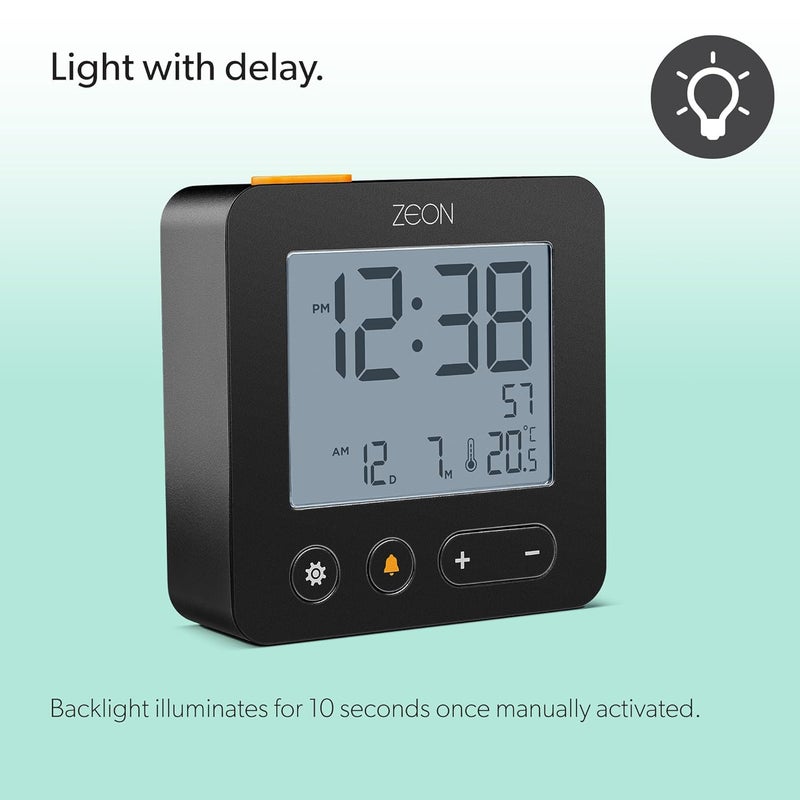 Zeon Digital Bedside Alarm Clock with Positive LCD Display Snooze and Backlight Function and Temperature Date Display in Black CE4557 - Image 3