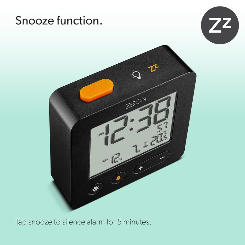 Zeon Digital Bedside Alarm Clock with Positive LCD Display Snooze and Backlight Function and Temperature Date Display in Black CE4557 - Image 4
