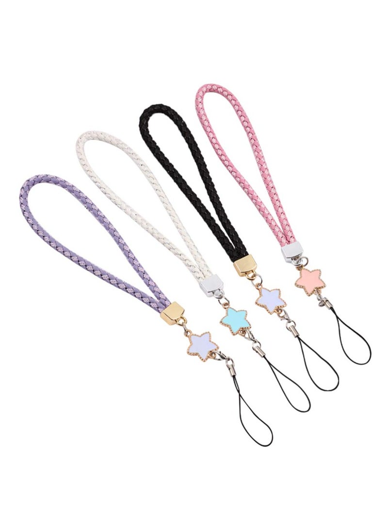 SOLARAE حزام معصم للهاتف المحمول حبل هاتف محمول نجمة حبل هاتف محمول جلد يدوي حب سحر الهاتف المحمول محفظة سلسلة مفاتيح كاميرا سحر الهاتف الذكي (4 قطع) - Image 1