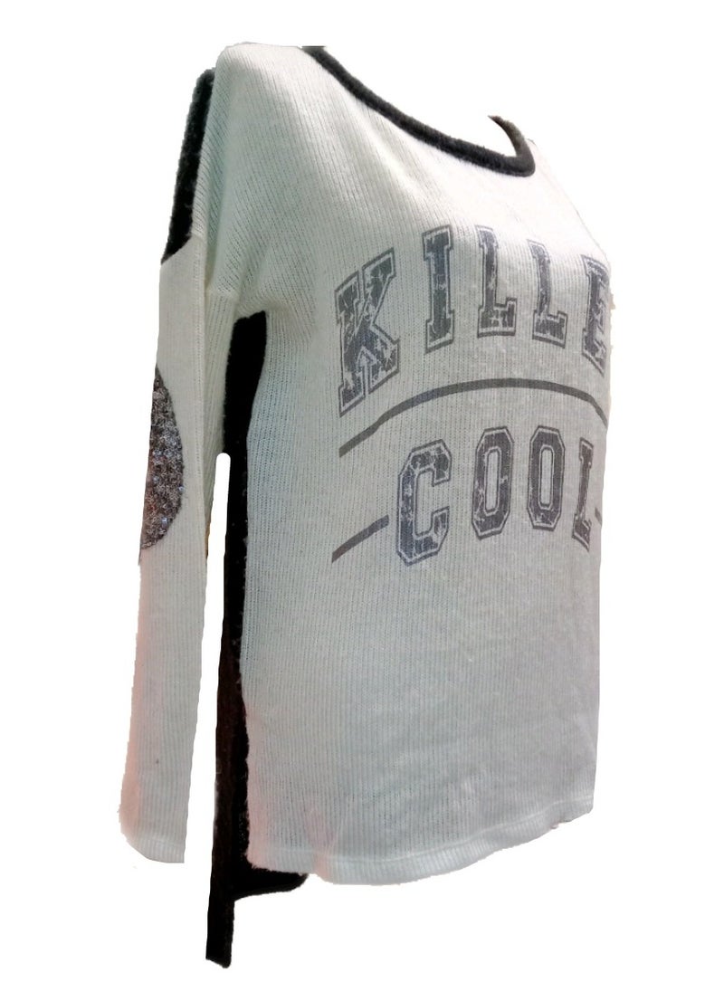 Generic - Women knit wool pullover sweater silver print & sequin elbow - Image 1