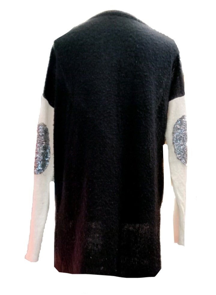 Generic - Women knit wool pullover sweater silver print & sequin elbow - Image 1