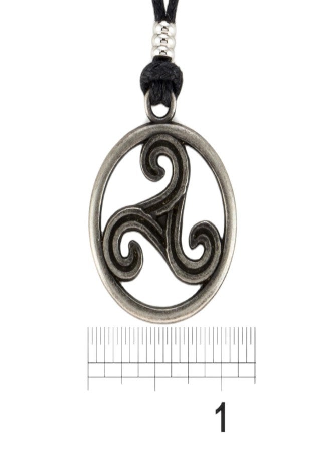 BlueRica Triskelion Celtic Symbol (Trinity, Eternity) on Adjustable Black Cord Necklace - Image 3