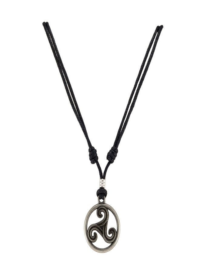 BlueRica Triskelion Celtic Symbol (Trinity, Eternity) on Adjustable Black Cord Necklace - Image 1