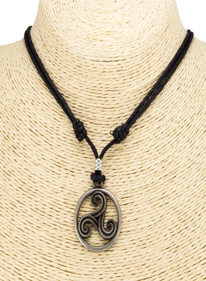 BlueRica Triskelion Celtic Symbol (Trinity, Eternity) on Adjustable Black Cord Necklace - Image 2