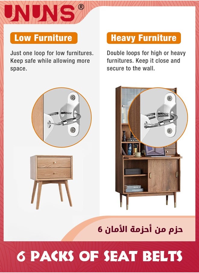 UNUNS أحزمة أثاث مضادة للطرف، 6 قطع من مثبتات الأثاث لحماية الأطفال، أشرطة مرساة أثاث مطورة لمثبتات الأثاث على جدار خزانة الملابس، باللون الأبيض  - Image 4